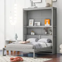 Full Size Murphy Bed Wall Bed Cabinet with Storage Shelves, Space-Saving for Multipurpose Guest Room or Home Office, Gray 1