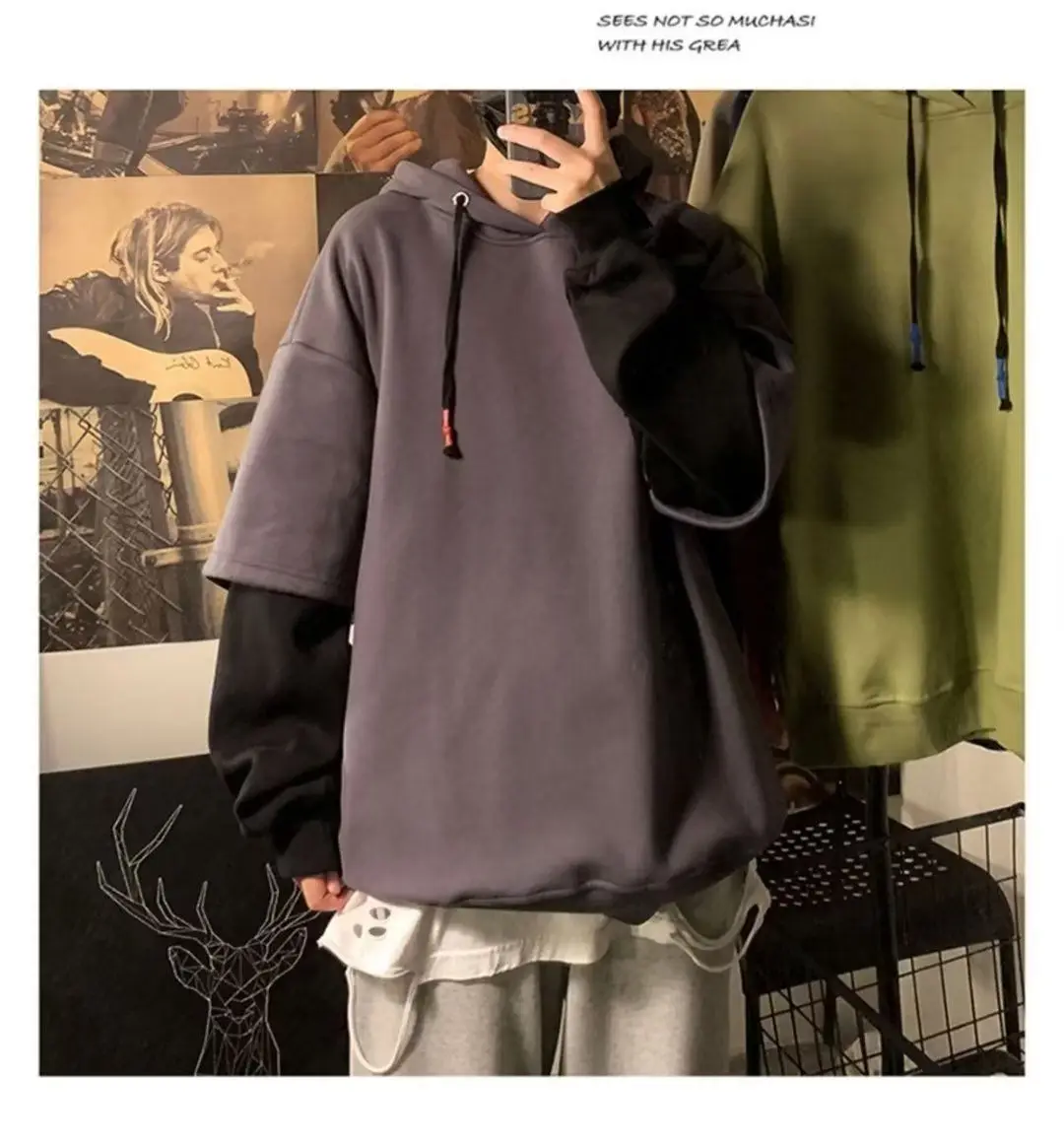 Thick Mens Hoodie - Winter Pullover with Drawstring