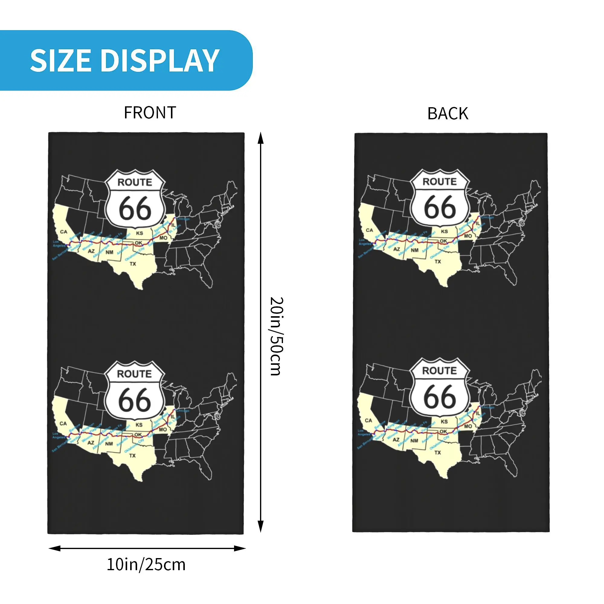 Route 66 USA Highway Bandana Neck Gaiter UV Protection Face Scarf Cover Map Headwear Tube Balaclava