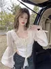Sexy Lace Splice Fibone irt Women's Design Tie Long Sve Square Collar Sweet Pure Desire Chiffon Blouse Korean Sle Sl...