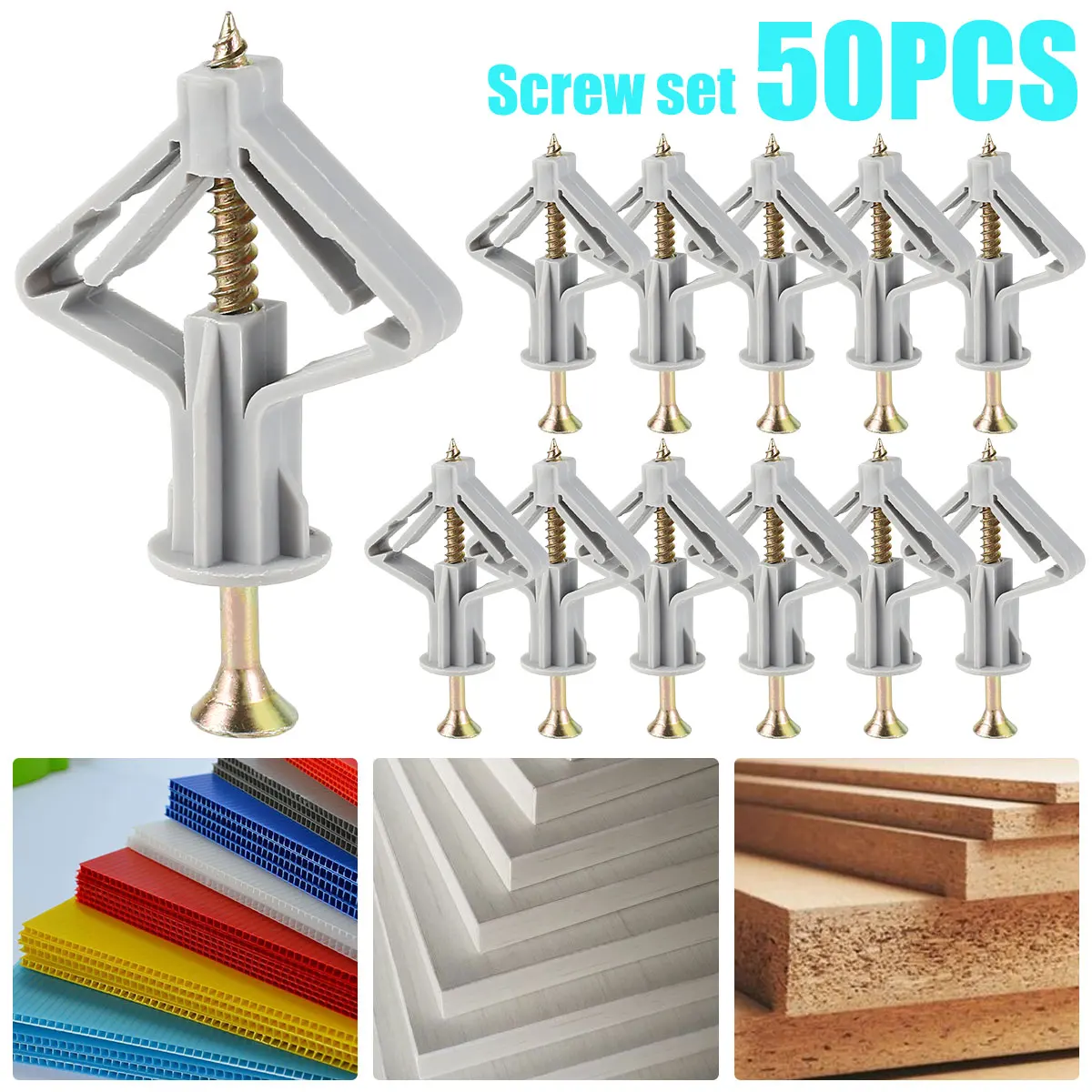 

50pcs Plasterboard Fixings Anti Rotate Drywall Anchor Kit Stable Expansion Tube Anchors Butterfly Type Wall Fixing Anchor with