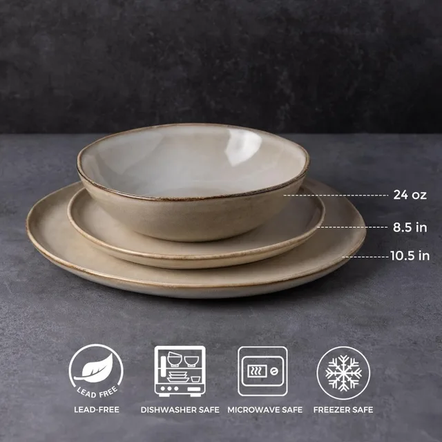 Ceramic Dinnerware Sets,Handmade Reactive Glaze Plates and Bowls Sets,Highly Chip and Crack Resistant ,Service for 4 (12pc) 3