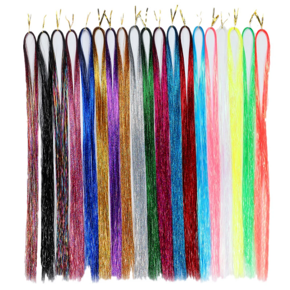 Synthetic Hair Tinsel Rainbow Colored Strands Girl Headwear Hair Laser False Hair Extensions Bling Decoration Glitter Party 4