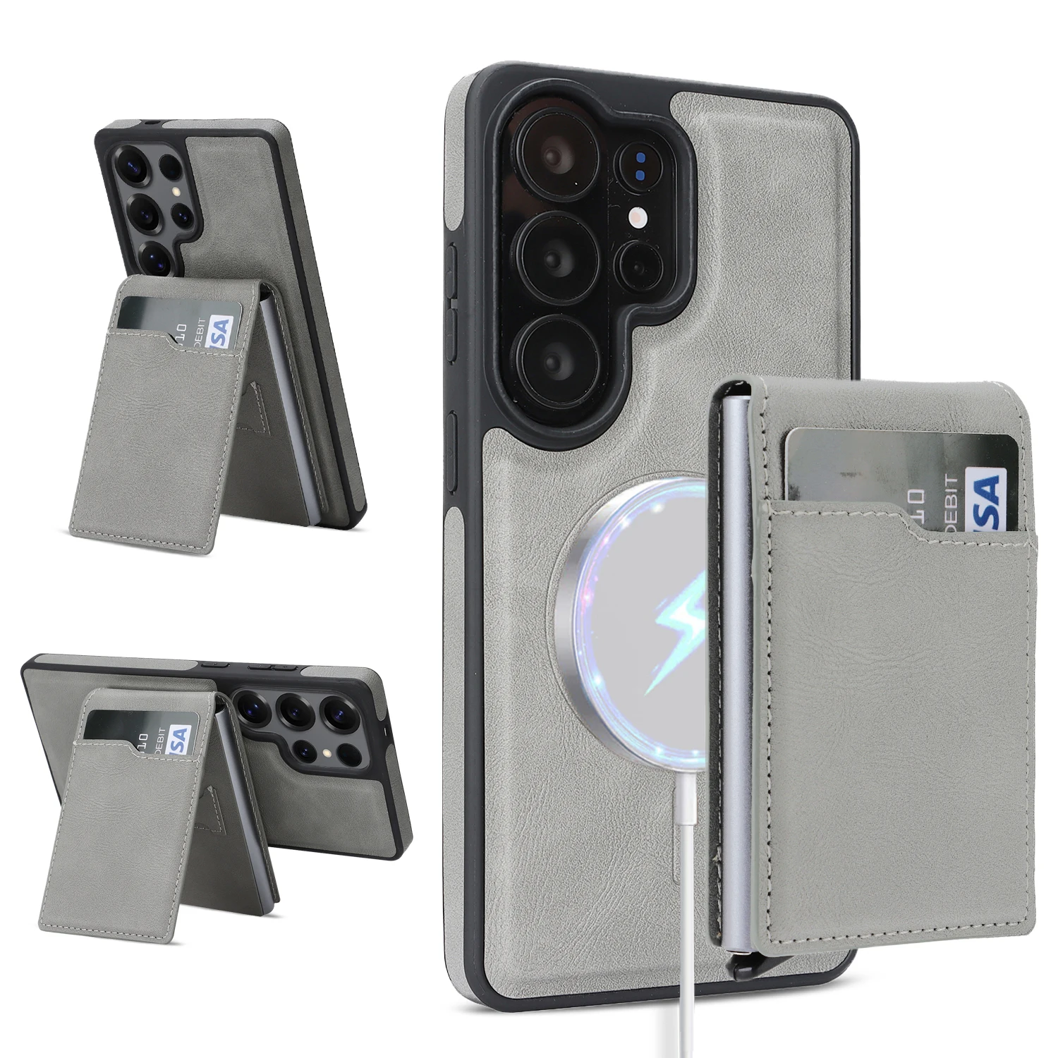 Luxury Faux Leather Case with Magnetic Detachable Card Holder
