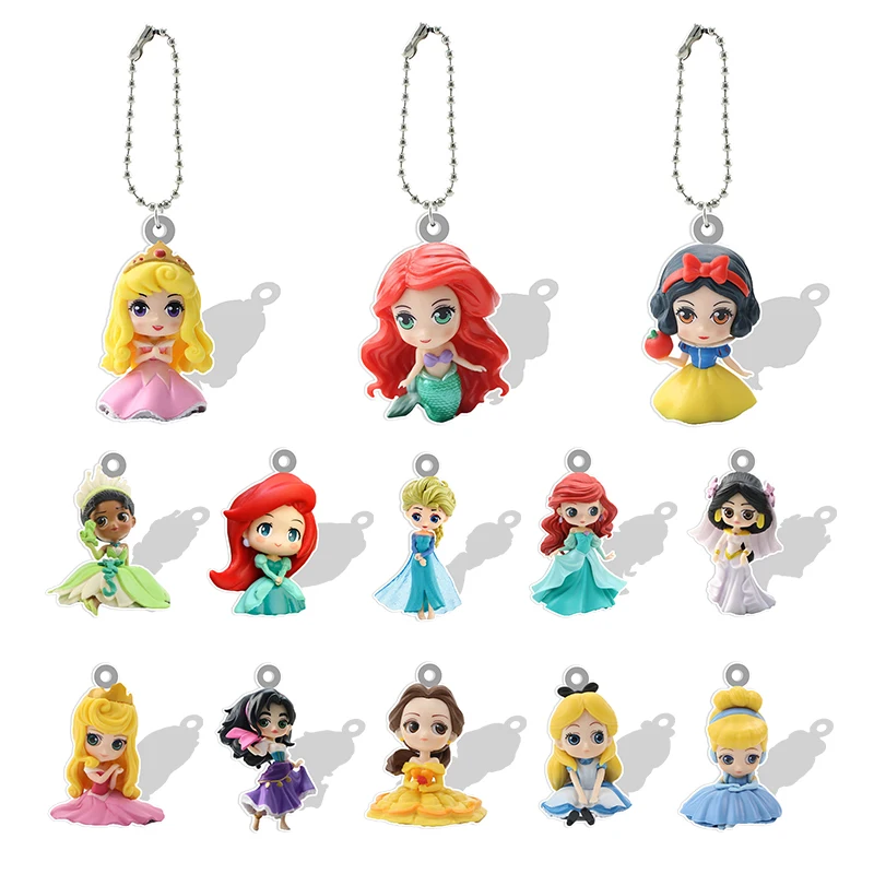 Disney Princess Keychains Alice Ariel Sofia Cinderella Aurora 2D