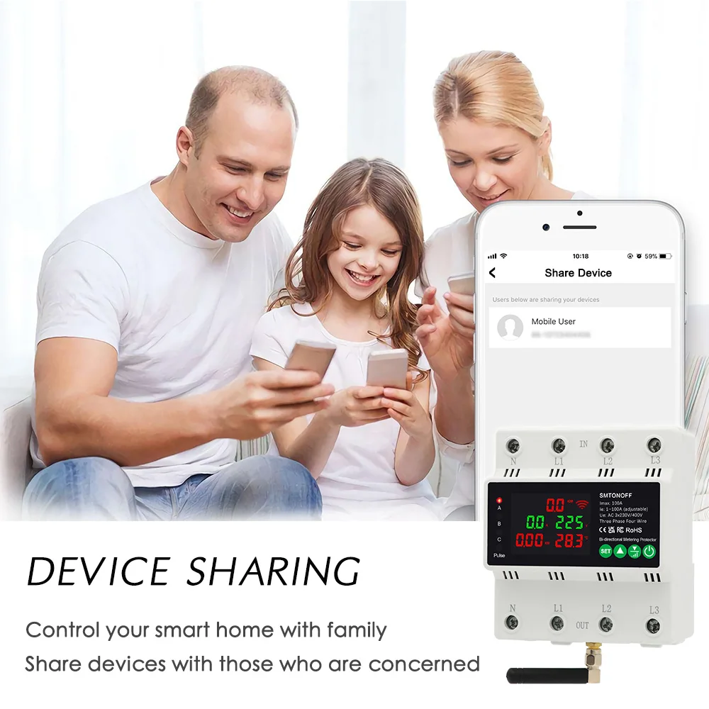 Tuya WiFi Three Phase 4P 100A Auto-Reclosing Over Under Voltage Protector Prepai