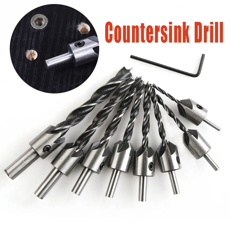 4/7pcs 3-10mm HSS 5 Flute Countersink Drill Bit Set Carpentry Reamer Woodworking Chamfer End Milling Hole Wood Press Set Reamer