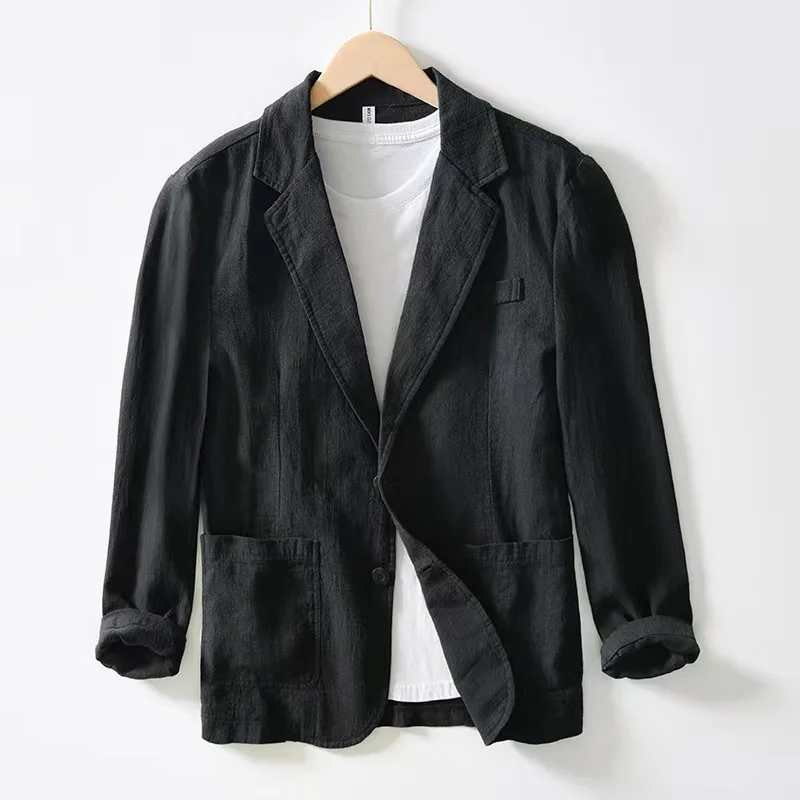 White Cotton Linen Suit Coat Men's Spring Summer Pure Color Slim Casual Business Thin Mens Blazer Jacket Comfortable Breathable mens blazer