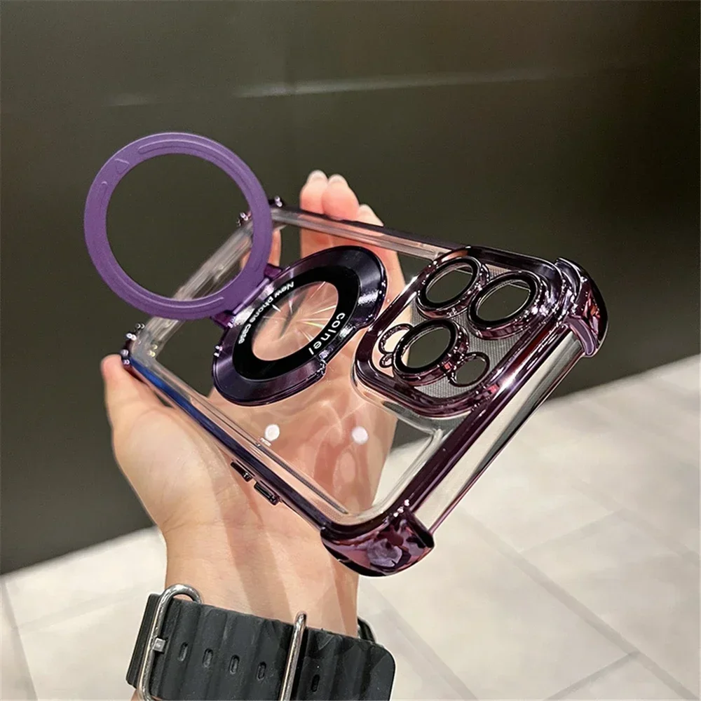 Luxury Plating Shockproof Magnetic Stand Clear Phone Case with Holder