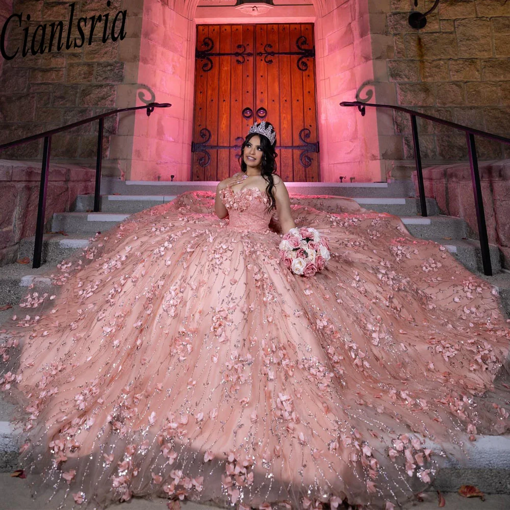 

Glitter Pink Quinceanera Dress 2024 With Wraps Ball Gown Appliques Beading Sequins Sweet 15 16 Dress Vestido De 15 Anos