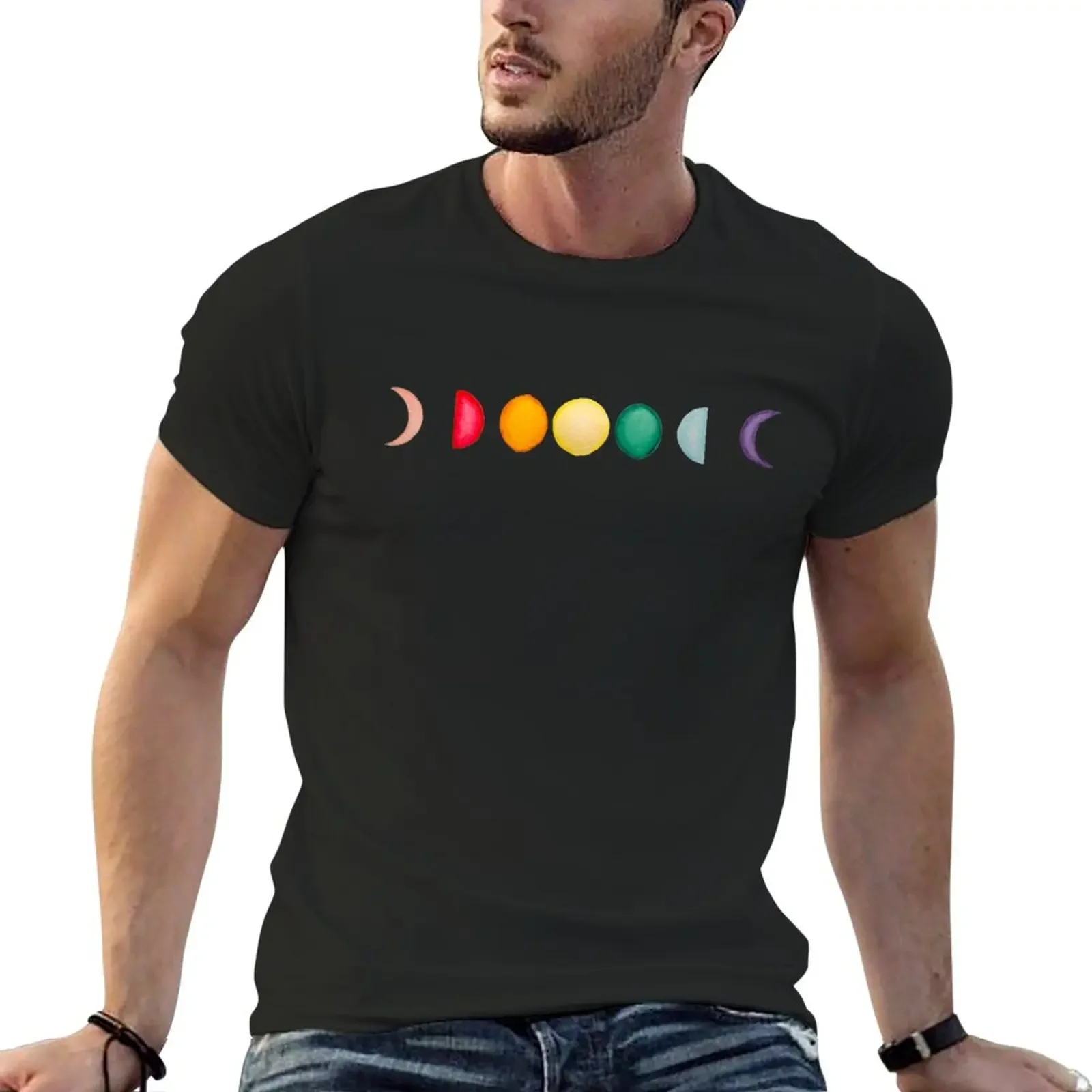 

Rainbow Moon Phases T-Shirt for a boy summer tops boys whites Men's cotton t-shirt