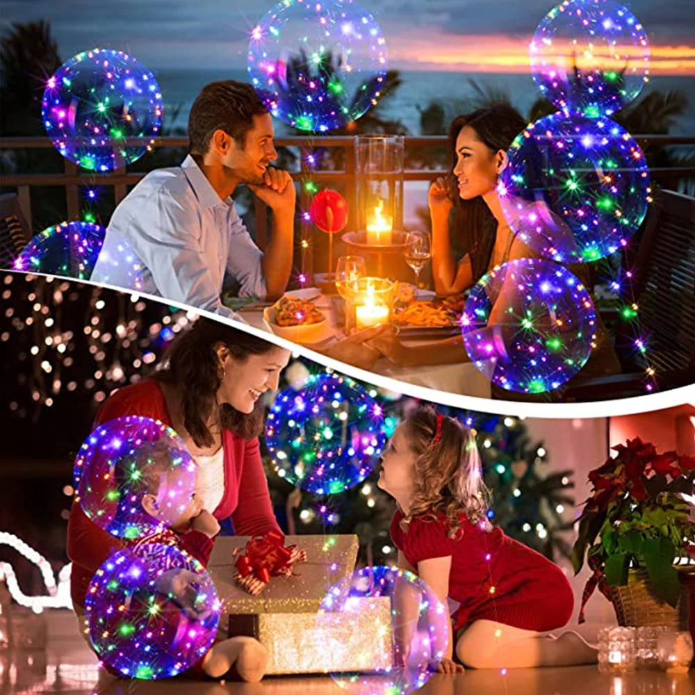 10Pcs Light Up LED Balloons Clear Flashing Bobo Balloon with Strings Halloween Christmas Glowing Decoration Party Supplies