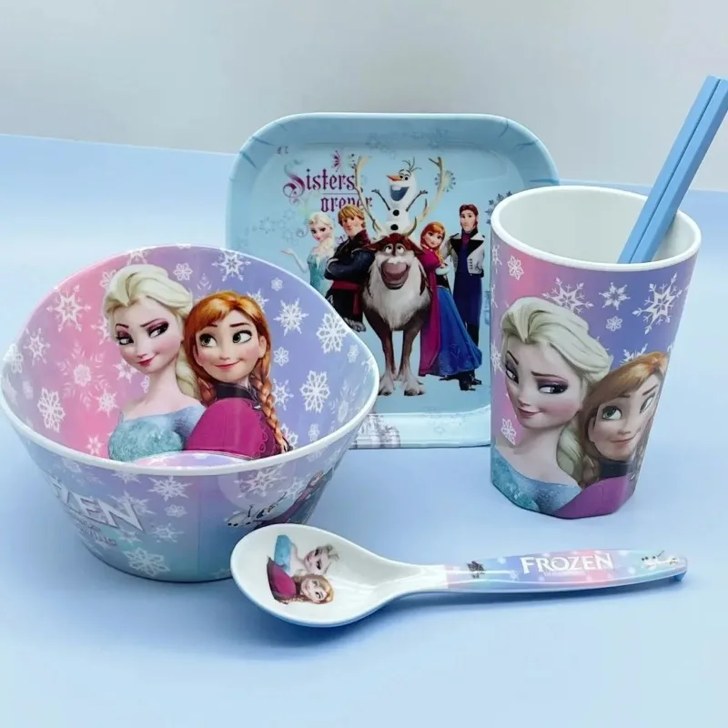 

Новая Милая большая детская миска Disney «Холодное сердце», Эльза и Анна, набор посуды, миска для риса, изолированная и осенняя меламиновая миска, ложка