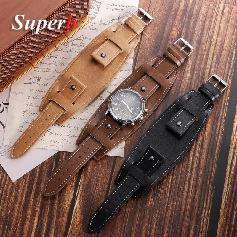 Vintage Leather Watchband in Black or Brown - Premium Men's Watch Strap Accessory