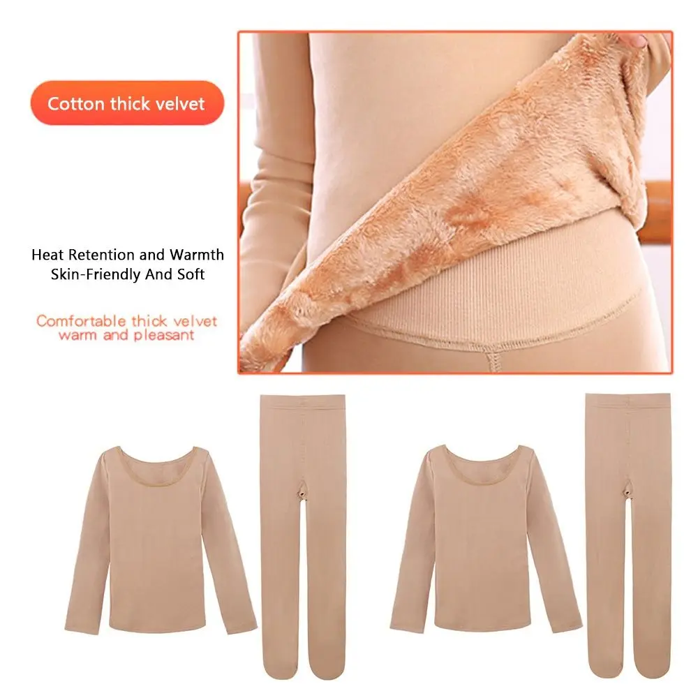 Modische Winter-Kinder-Thermo-Unterwäsche-Sets Stretch-Fleece Ballett-Unterwäsche-Set Warme Hautfarbene Tanzstrumpfhosen Leotard – Detail 5
