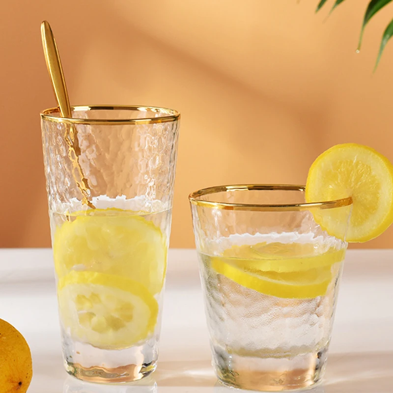 Golden Edge Water Cup 330ml 4pcs/2pcs/1pcs Household Relief Cup Heat-resistant Glass Drinkware Gifts for Friends Beverage Cups