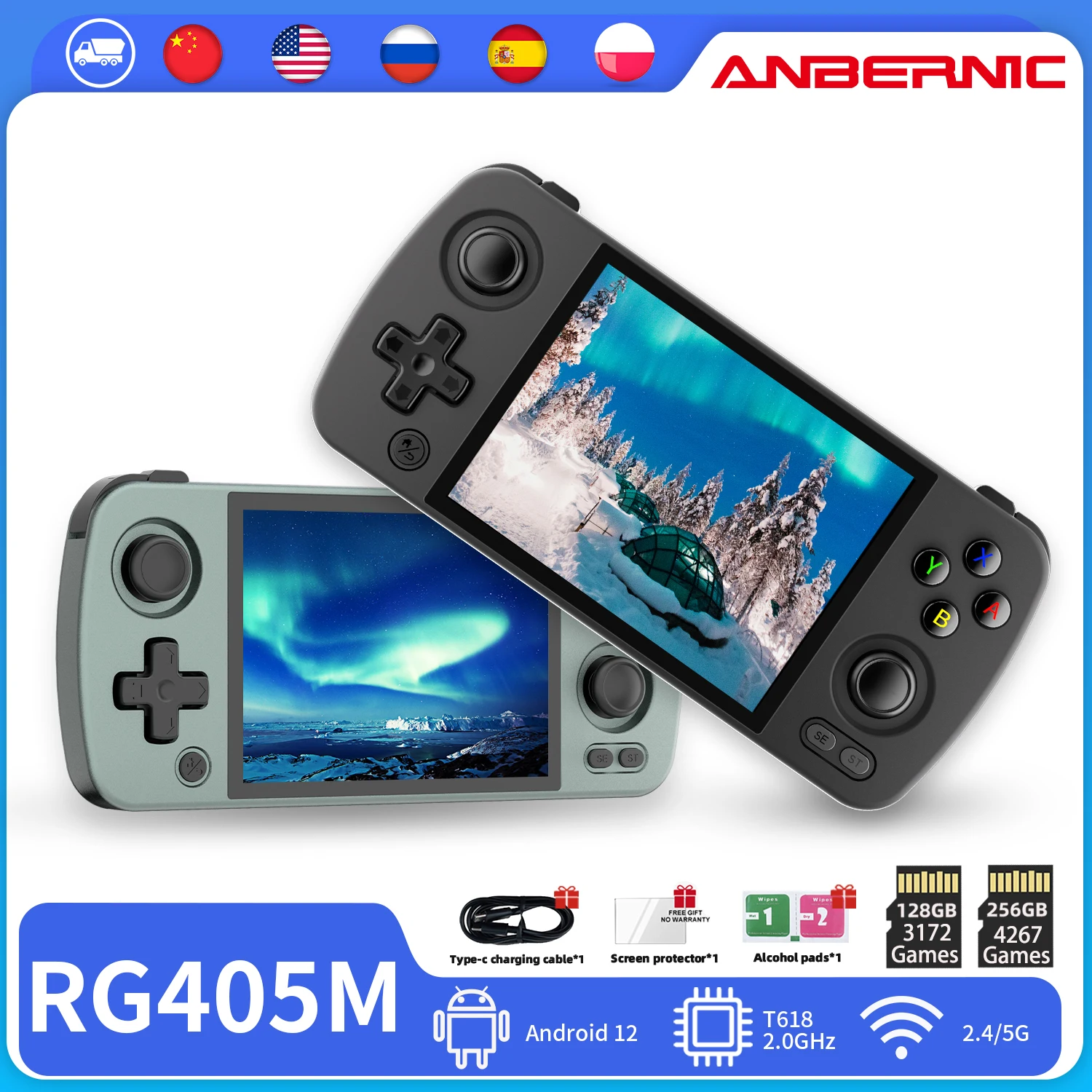 ANBERNIC RG405M Handheld Game Console Android 12 Unisoc T618 4Inch IPS  Touch Screen Game Player Support OTA Update Hall Joystick