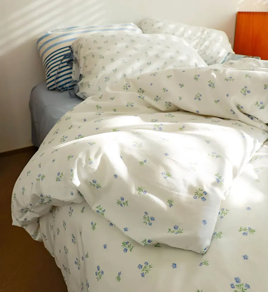 

Постельный комплект свежего синего, зеленого цветов 1,2, 1,5, 1,8, двуспальный полный Королевский цветочный хлопковый домашний текстиль, простыня, подушка, пододеяльник