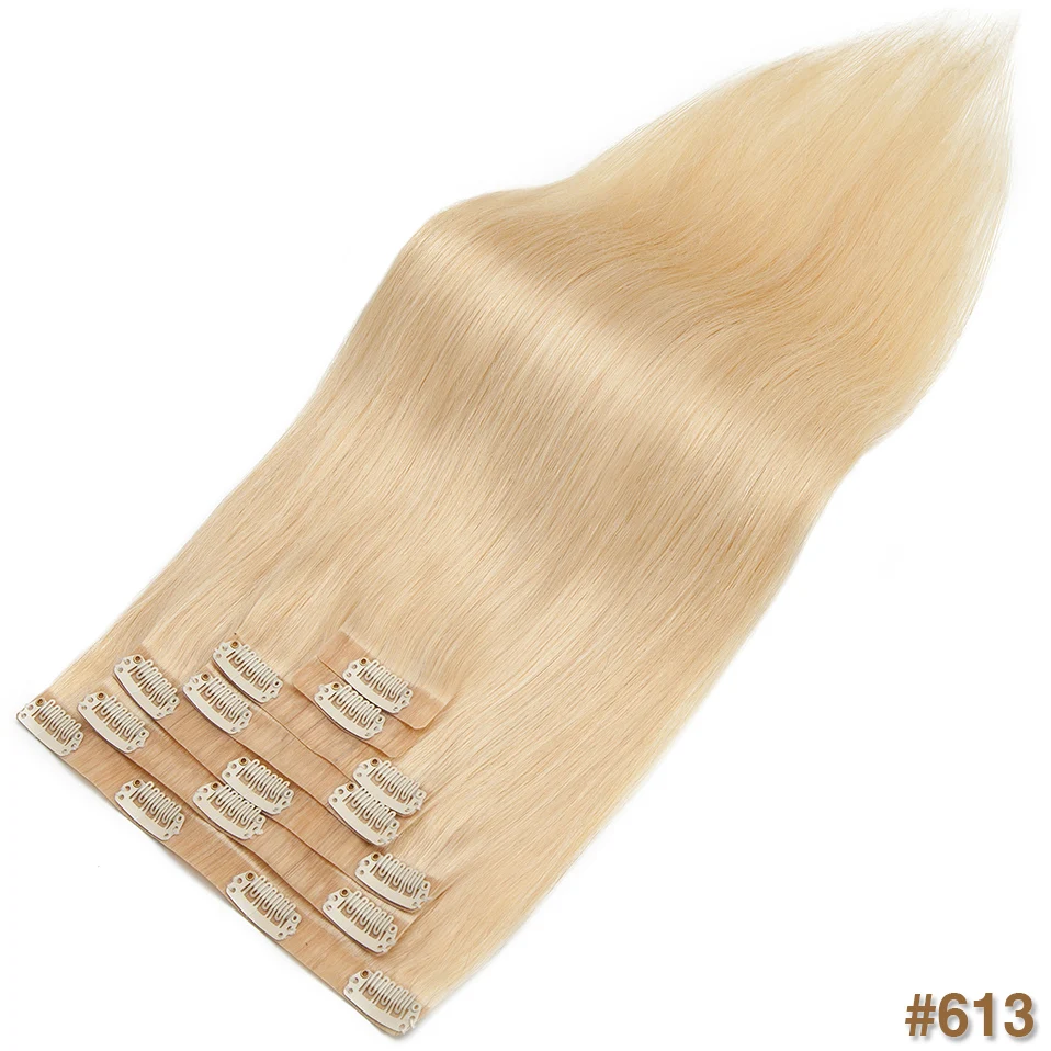 S-noilite-Extensions de Cheveux Humains à Clips, Postiche, Bande à Clips, Tête Complète, Cheveux Naturels, 115g, 7Pcs