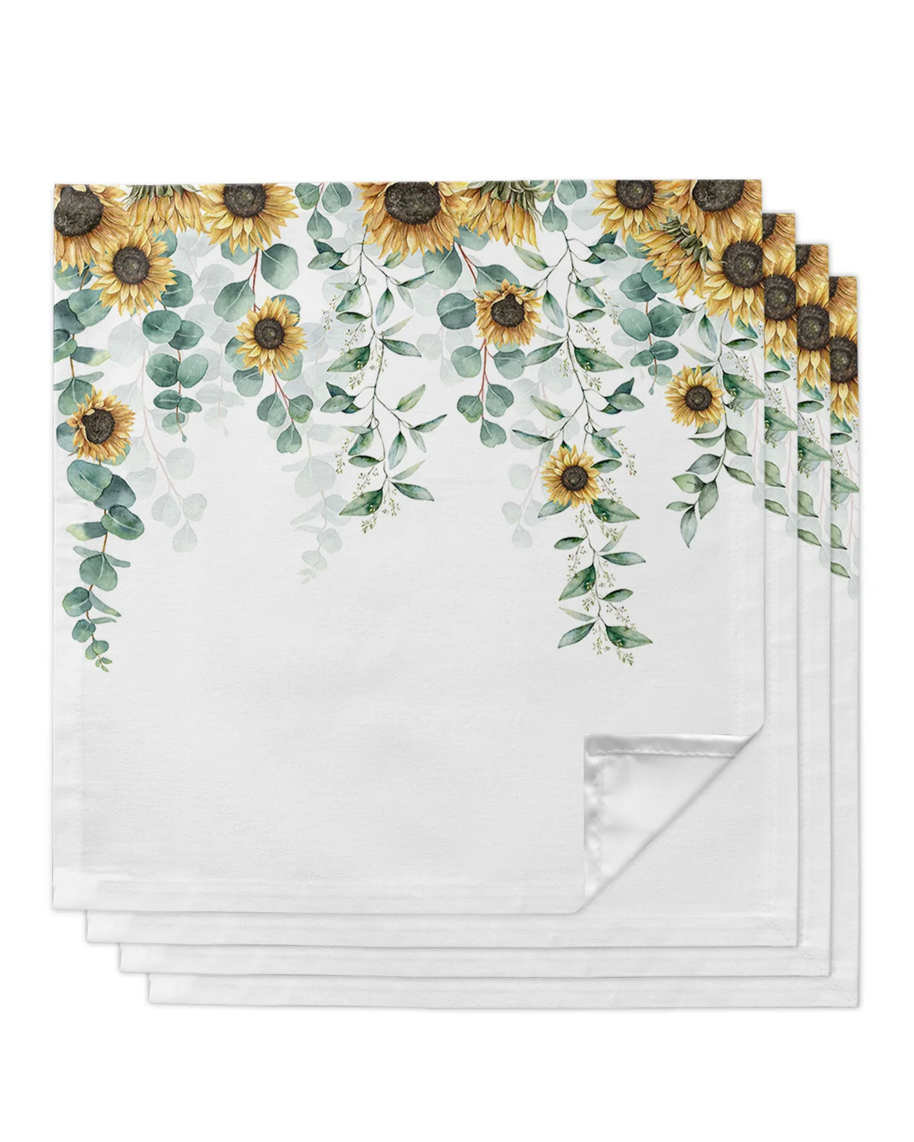 

Eucalyptus Leaves Sunflower Plant Table Napkins Cloth Set Kitchen Dinner Tea Towels Table Design Mat Wedding Decor Napkins