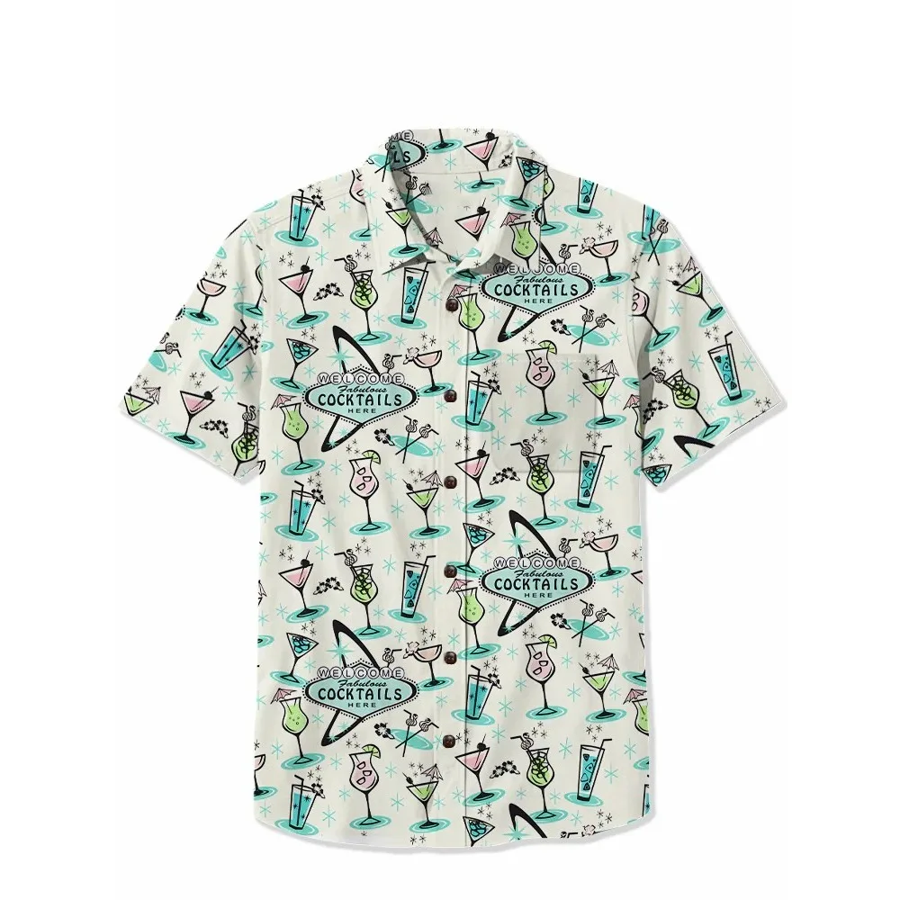 1950s Spaceship Cotton Shirt Retro Racing Men's Hawaiian Shirt Summer Short Sleeve Button Down Casual Tropical Tops