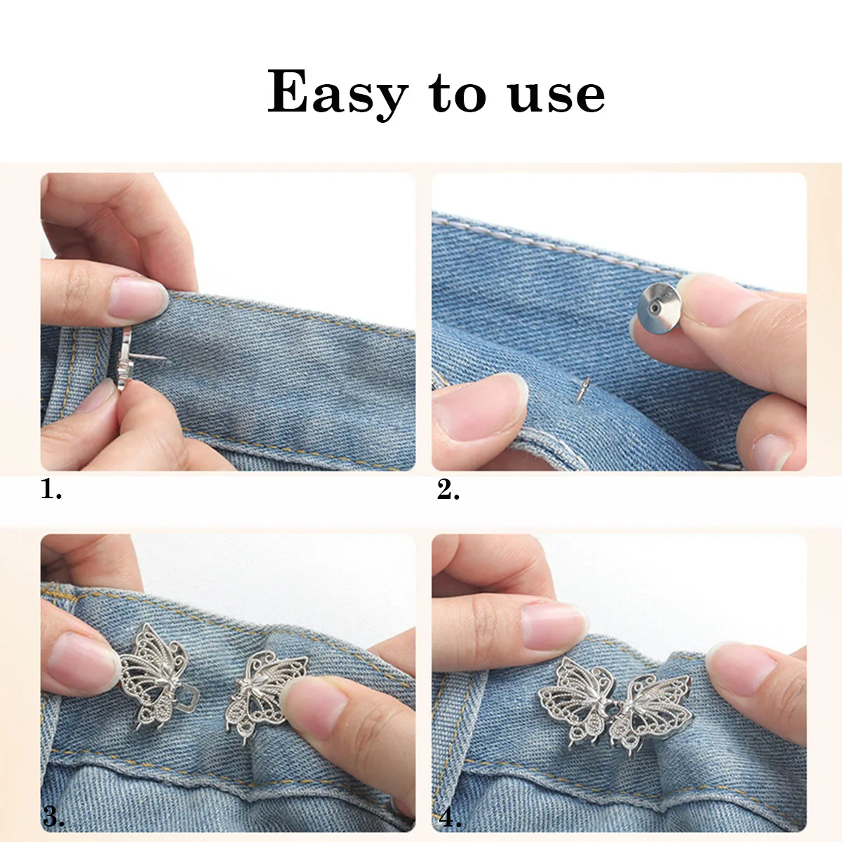 Adjustable Tightener Waist Buckle for Jeans, No Sewing Required Butterfly Button Adjuster for Pants and Skirts Waist 3