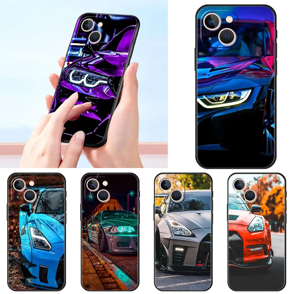 Blue Red JDM Sport Car For iPhone 11 12 13 15 14 Pro Max Phone Case X XR XS 7 8 Plus SE 2020 Luxury Black Silicone Cover Funda