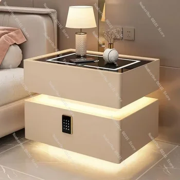 Comodino in legno massello con ricarica wireless e comodino intelligente per camera da letto a 2 cassetti con serratura 1