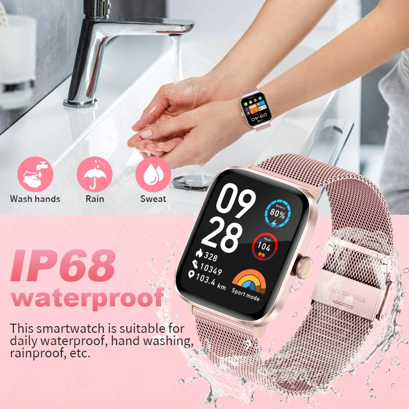 LIGE 1.83" Bluetooth Call Smart Watch Women Custom Dial Watches Men Sports Fitness Tracker Heart Rate Smartwatch For Android IOS