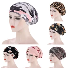 

Flower Print Muslim Inner Hijab For Women Elastic Warm Beanies Hats Cotton Soft Cap Wrap Head Scarf Islamic Turbans Head Cover