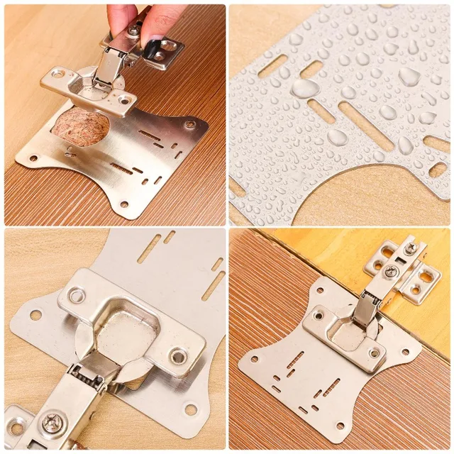 ชุดซ่อมบานพับตู้สแตนเลส 10/2 ชิ้น แผ่นยึดบานพับประตูพร้อมรูสำหรับตู้ครัว เฟอร์นิเจอร์ในบ้าน 5