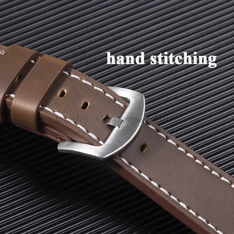 Vintage Leather Watch Band Strap with Stainless Steel Buckle - Unisex Sports Accessory
