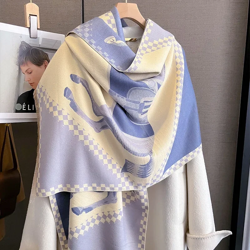 2024 Luxury Brand Wool Women Scarf Cashmere Stole Animal Horse Print Scarves Female Winter Warm Pashmina Blanket Wraps Hijab