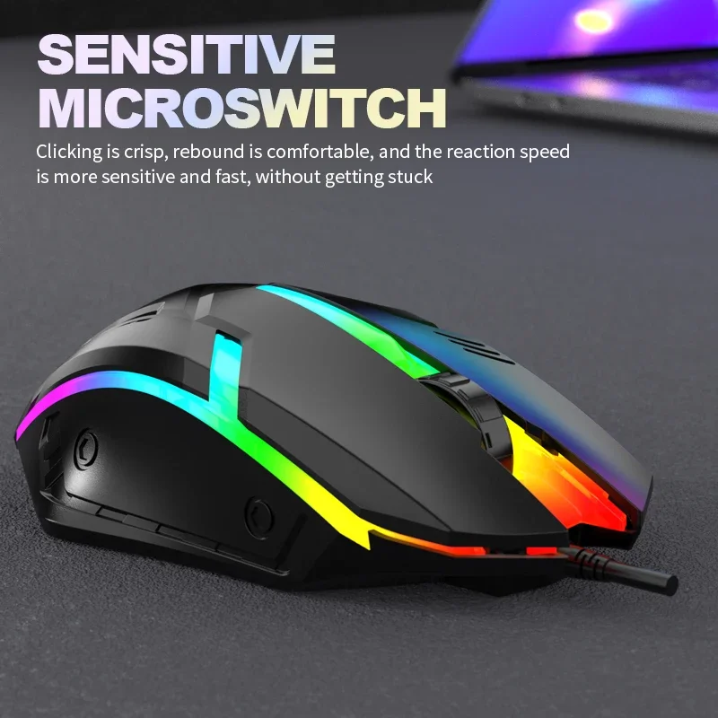 E Sports LED Luminous Backlit Wired Mouse USB For Desktop Laptop Mute Office Computer Gaming