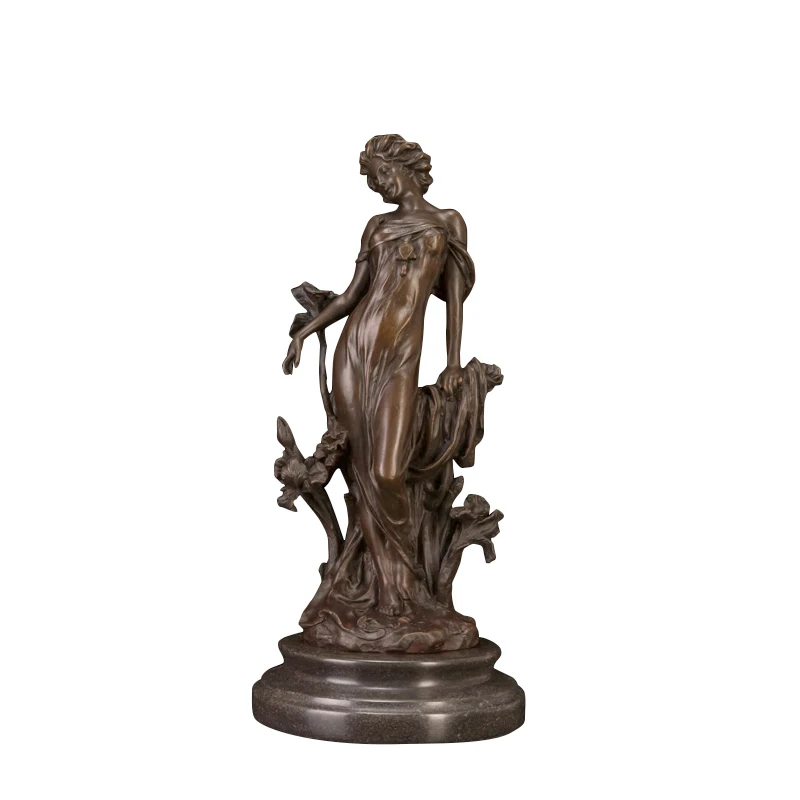 

WJQ-135 Bronze Art Decor Bronze Sexy Lady Flower Angle Statue Bronze Beautuiful Girl Figurines Bronze Table Decoration
