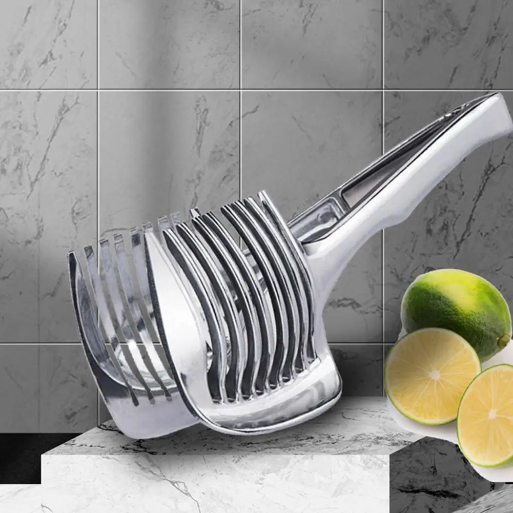 Onion Slicer Vegetable Cutter Alloy Handheld Orange Lemon Slicer Tomato Cutting Clip Fruit Kitchen Cutting Tool