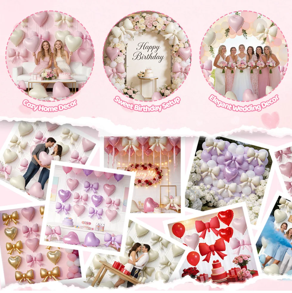 20 Stück cremefarbene Herz- und Schleifenballons, rosa/rot/weiß, für Mädchen, Frauen, Geburtstag, Valentinstag, Verlobungsfeier – Detail 3