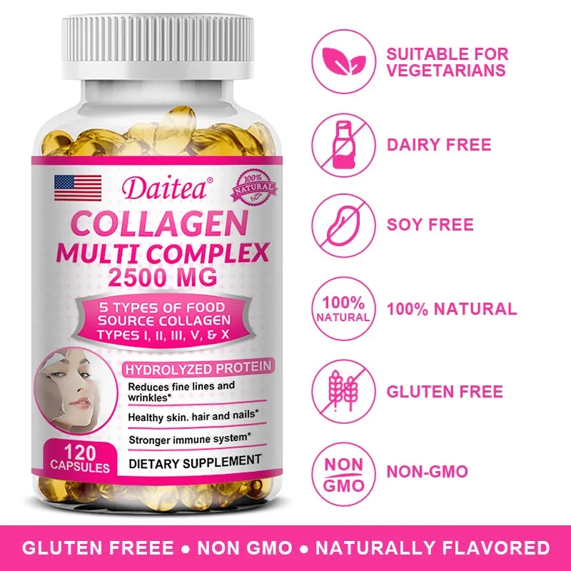 

Daitea Hydrolyzed Collagen Supplement – with Glutathione, Vitamin C E Biotin – Skin Flexibility Hair Nails Antioxidants