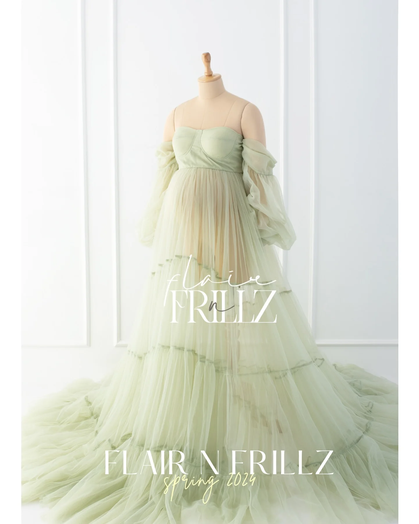 

Mint Green Women Pregnant Prom Dress Puffy Tiered Tulle Long Sleeves Off Shoulder Photograph Evening Party Gown Robes Tailored