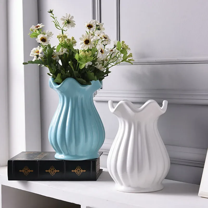 

Handicraft Leaf Decor Living Lotus Vase Room White Pattern Arrangement Vertical Hydroponic Flower Ceramic Decoration Container