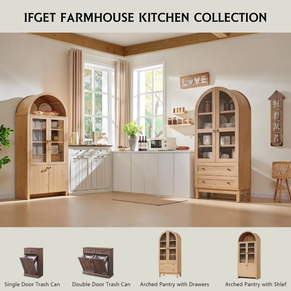 Tall Arched Kitchen Pantry, Modern Farmhouse Wood Kitchen Storage Versatile Cupboard, Dining Room, Bathroom 6