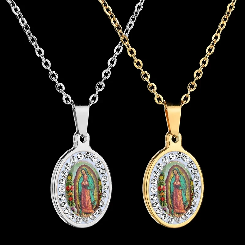 

Uzone Religious Virgin Mary Pendant Amulet Necklace Stainless Steel Christian Jewelry Stone Prayer Necklaces For Women Collar