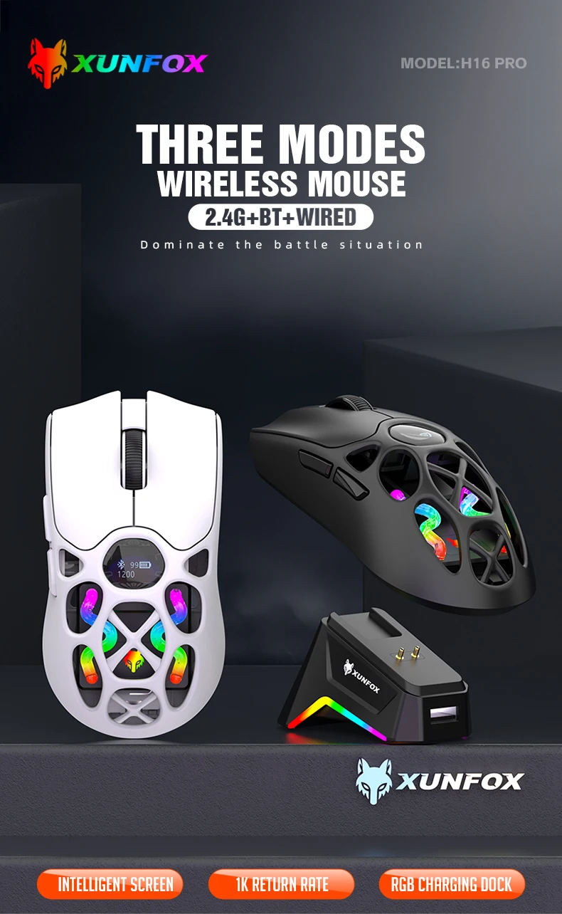 XUNFOX Wireless 2.4g Mouse Lightweight Competitive Game Mouse Charging Bluetooth Three-mode 1K Return Rate 12000DPI Computer