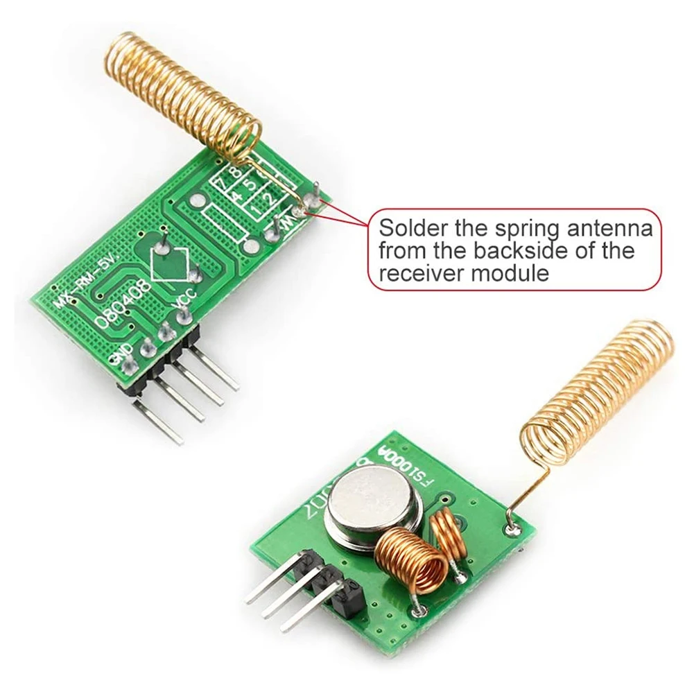 433 MHz 라디오 송신기 및 리시버 모듈, 433 MHz 안테나, 나선형 용수철 리모컨 3 개 세트