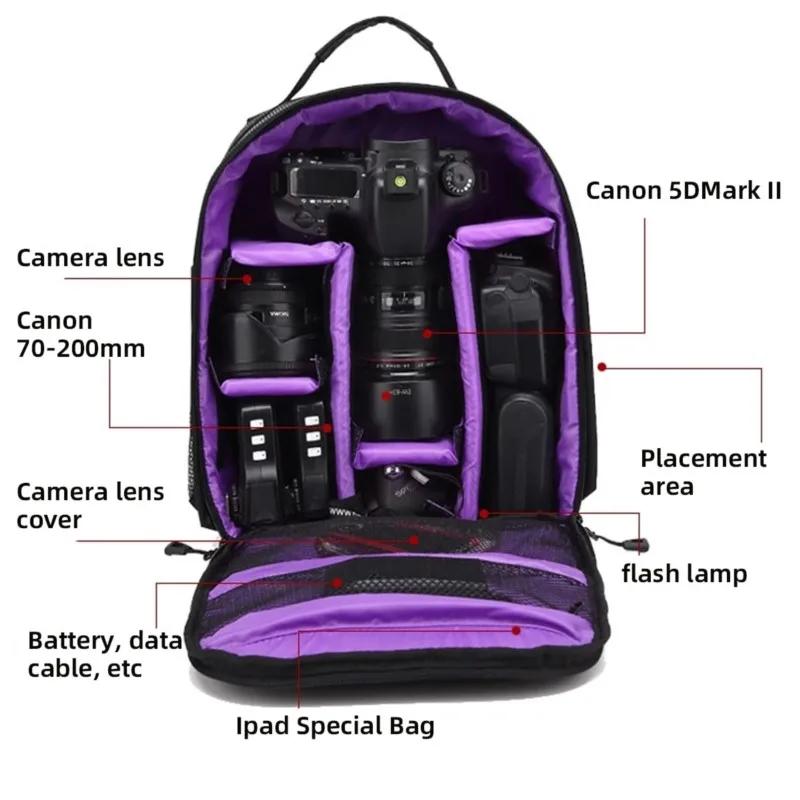 Borsa per fotocamera multifunzionale Zaino per fotografia all'aperto con obiettivo digitale Nikon Canon - immagine 5