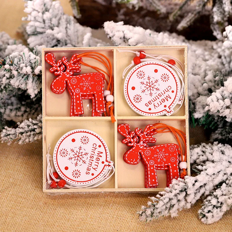 Christmas Decorations 12/9Pcs Christmas Wooden Pendant Snowflake Xmas Tree Hanging Ornaments