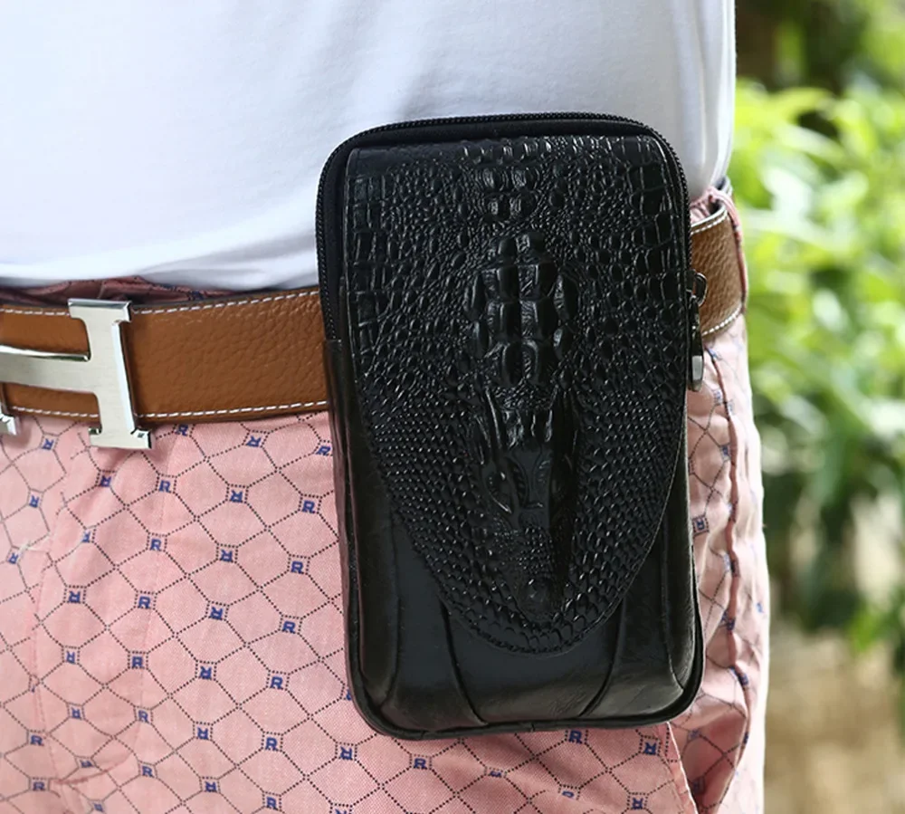 Genuine Leather Men Waist Bag Phone Cover Case
