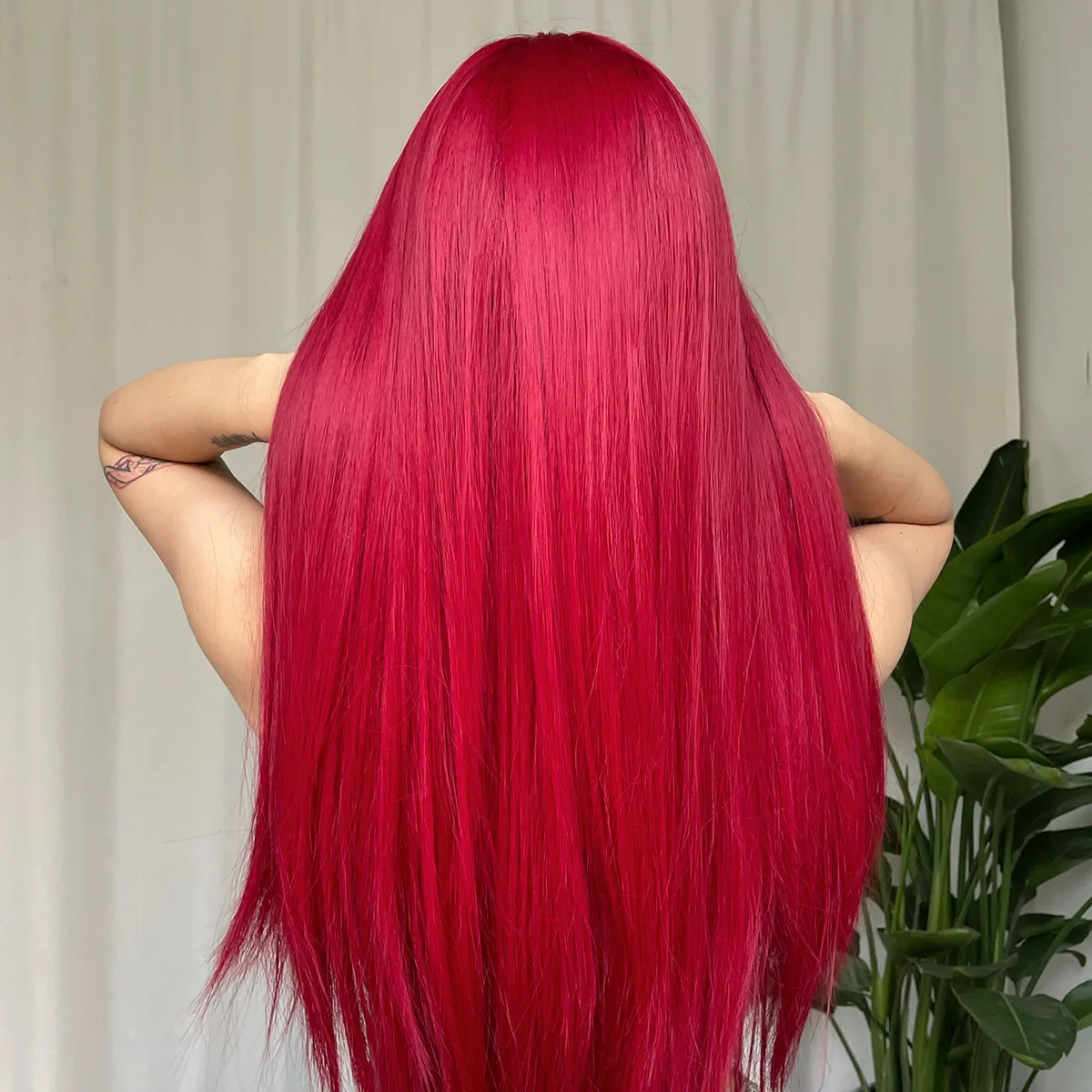Light Wine Red Synthetic Wigs With Bangs for Women Long Straight Hair Wig Natural Cosplay Party Heat Resistant_voghion.com