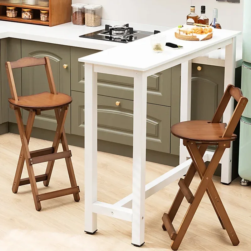 Bamboo Foldable Bar Chair Portable High Counter Stool Space Saving Backrest Nordic Coffee Shop Dining Furniture