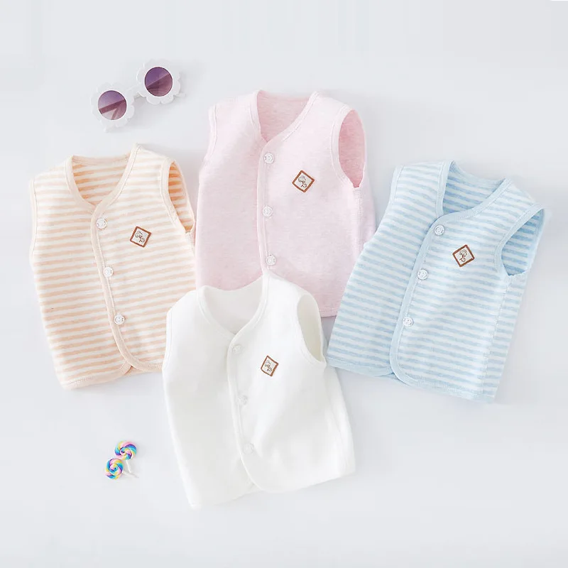 Boys and Girls' Striped Solid Waistcoat Thin Cotton Waistcoat External Wear Newborn Belly Care Baby Vest